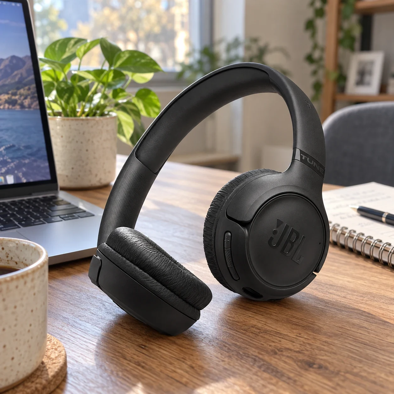 Fone de haste preto da JBL, visto de lado